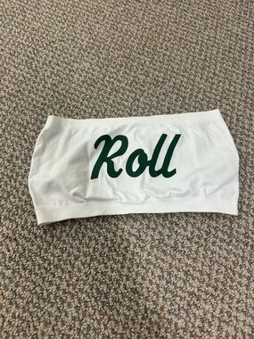 Tulane White Strapless Bandeau Top with Green 'Roll' Script